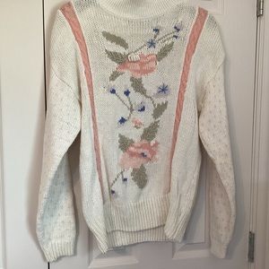 Bramble Lane cream floral design ramie cotton M sweater good pre-worn